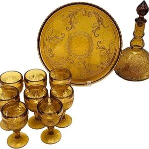 Vintage Indiana Tiara Amber Glass 10 Piece Decanter Set